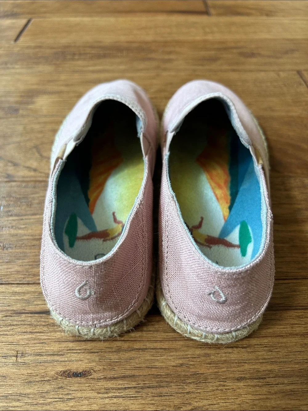 OluKai Kaula Pa'a Kapa Convertible Espadrille Flats Slip On Shoes Pink Linen 8.5